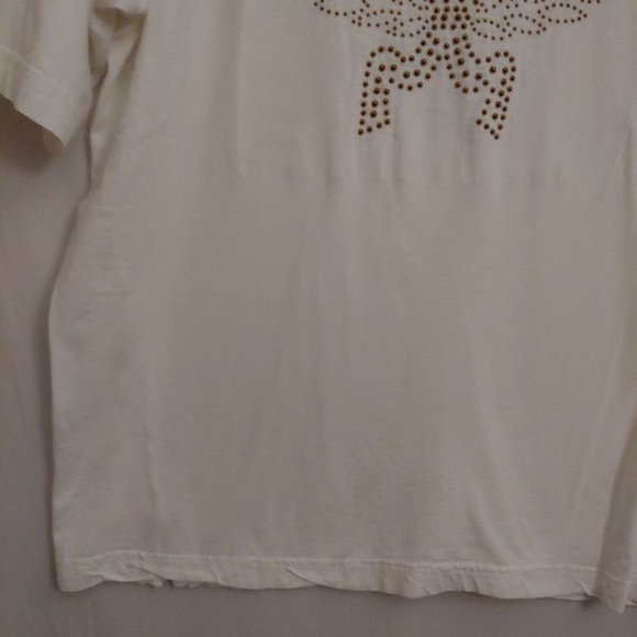 MCM  Womens White Swarovski Crystals Logo Short Sleeve T-Shirt XL - Picture 3 of 10